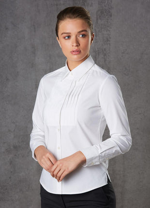 Womens Stretch Tuck Front Long Sleeve Shirt (WS-M8192)