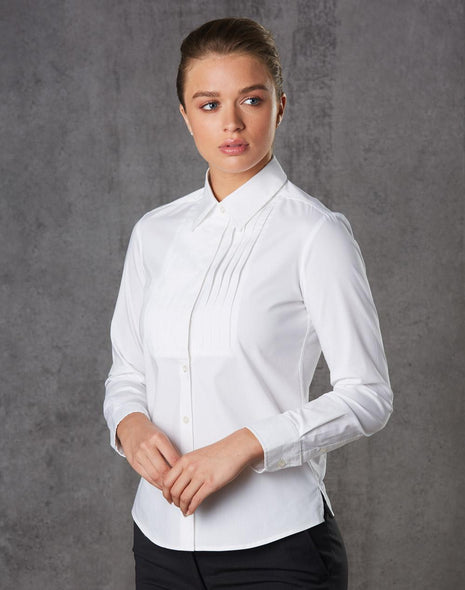 Womens Stretch Tuck Front Long Sleeve Shirt (WS-M8192)