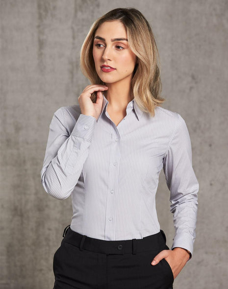 Womens Ticking Stripe Long Sleeve Shirt (WS-M8200L)