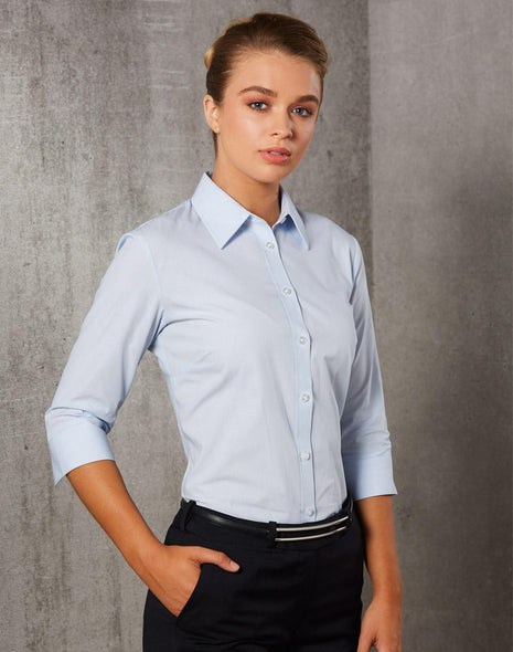 Womens Fine Stripe 3/4 Sleeve Shirt (WS-M8213)