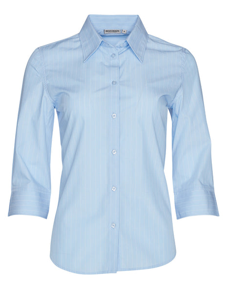 Womens Pin Stripe 3/4 Sleeve Shirt (WS-M8223)