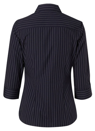 Womens Pin Stripe 3/4 Sleeve Shirt (WS-M8223)