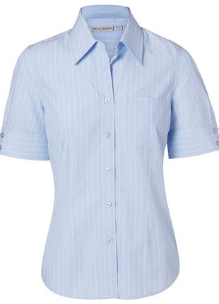 Womens Pin Stripe Short Sleeve Shirt (WS-M8224)