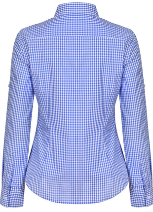 Womens Gingham Check Roll-Up Long Sleeve Shirt (WS-M8300L)