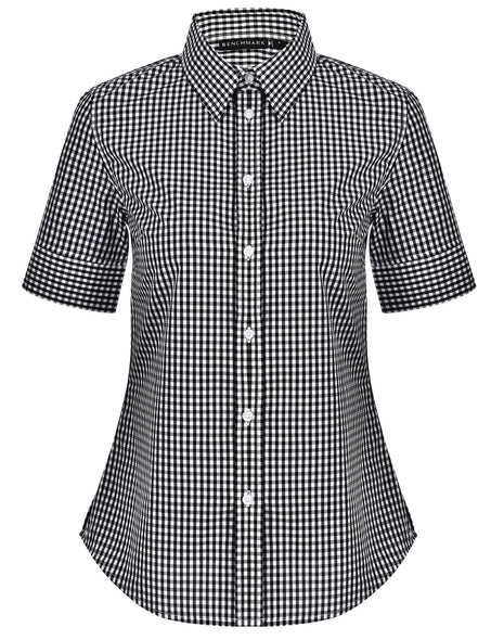 Womens Gingham Check Short Sleeve Shirt (WS-M8300S)