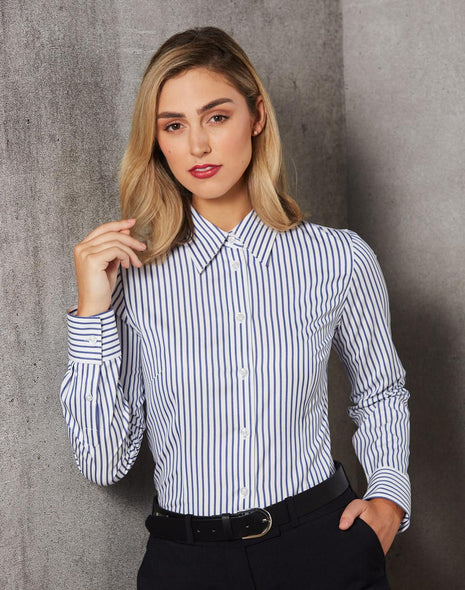 Womens Sateen Stripe Long Sleeve Shirt (WS-M8310L)