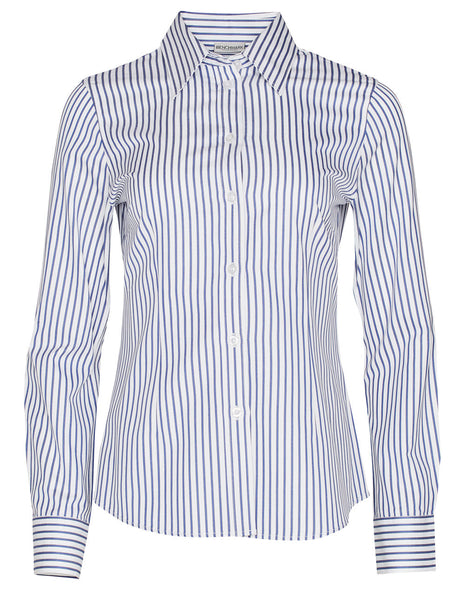 Womens Sateen Stripe Long Sleeve Shirt (WS-M8310L)