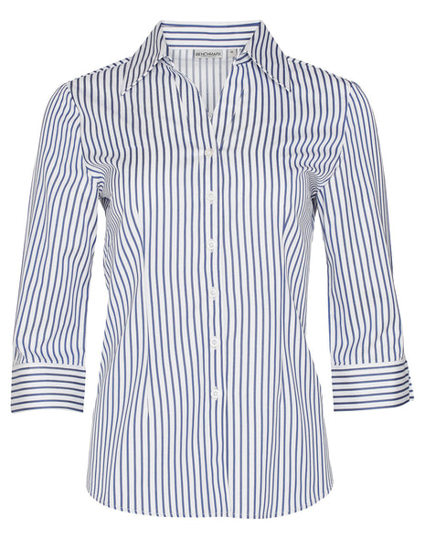 Womens Sateen Stripe 3/4 Sleeve Shirt (WS-M8310Q)