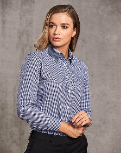 Womens Two Tone Check Long Sleeve Shirt (WS-M8320L)