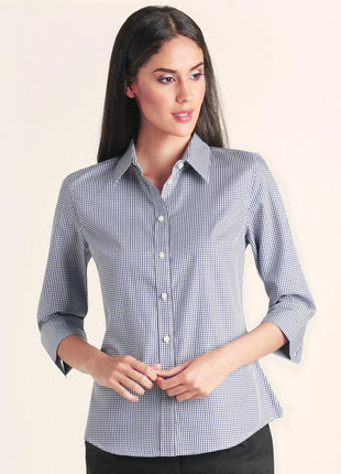 Womens Two Tone Check 3/4 Sleeve Shirt (WS-M8320Q)