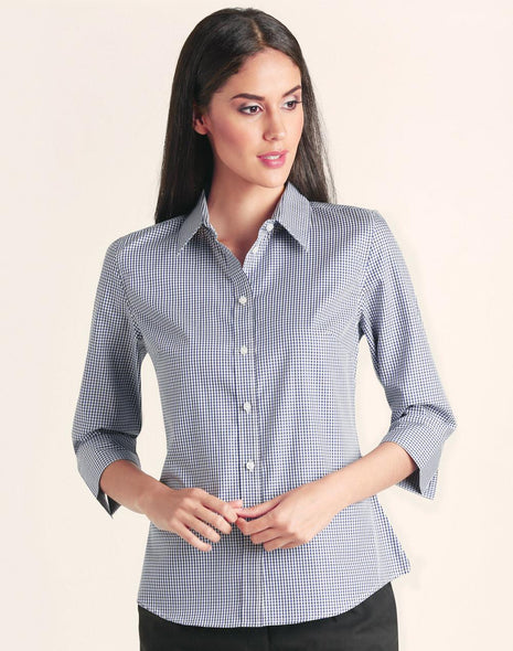 Womens Two Tone Check 3/4 Sleeve Shirt (WS-M8320Q)