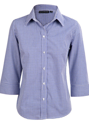 Womens Two Tone Check 3/4 Sleeve Shirt (WS-M8320Q)