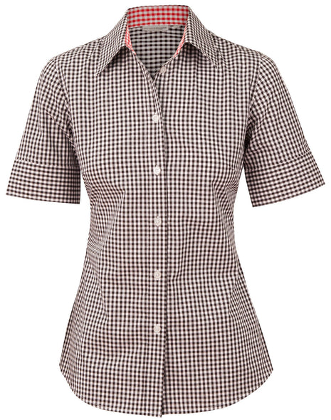 Womens Gingham Check Short Sleeve Shirt (WS-M8330S)