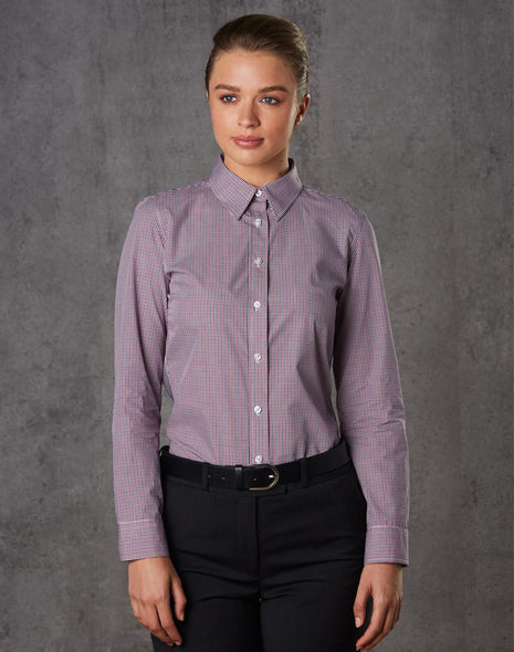 Womens Two Tone Mini Check Long Sleeve Shirt (WS-M8340L)