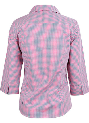 Womens Two Tone Mini Check 3/4 Sleeve Shirt (WS-M8340Q)