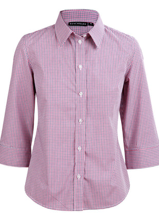 Womens Two Tone Mini Check 3/4 Sleeve Shirt (WS-M8340Q)