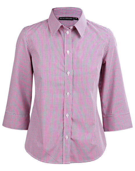 Womens Two Tone Mini Check 3/4 Sleeve Shirt (WS-M8340Q)