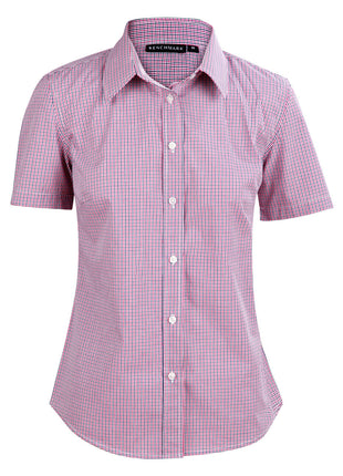 Womens Two Tone Mini Check Short Sleeve Shirt (WS-M8340S)