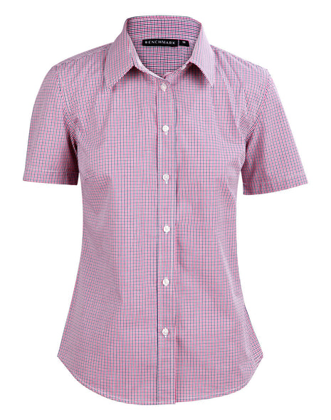 Womens Two Tone Mini Check Short Sleeve Shirt (WS-M8340S)