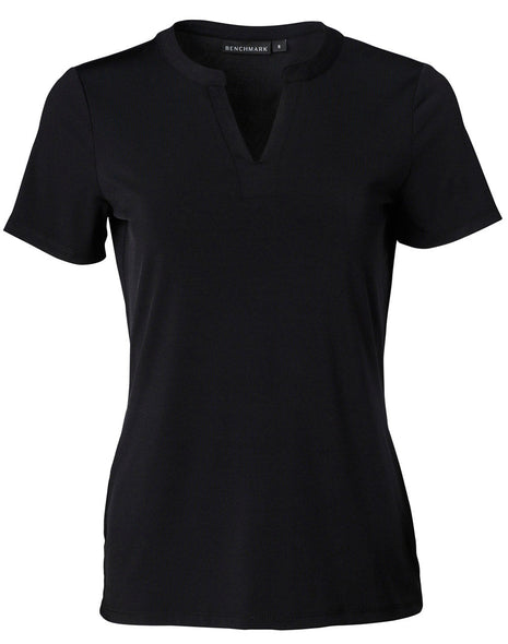 Womens V-Neck With Tab Short Sleeve Knit Top (WS-M8840)