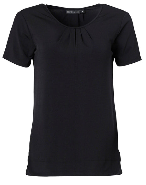 Womens Round Neck With Pleats Short Sleeve Knit Top (WS-M8850)