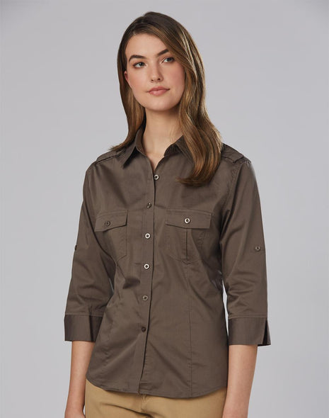 Womens 3/4 Sleeve Military Shirt (WS-M8913)