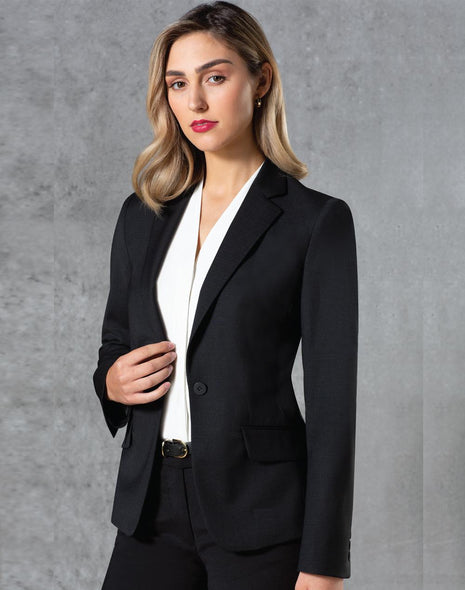 Womens Wool Blend Stretch One Button Cropped Jacket (WS-M9201)