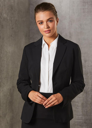 Womens One Button Cropped Jacket In Poly / Viscose Stretch Stripe (WS-M9208)