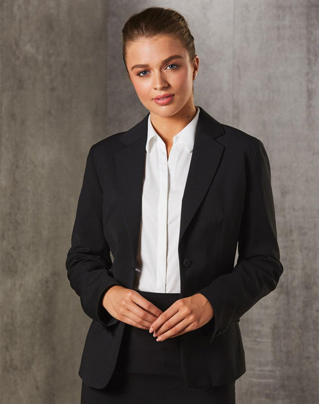 Womens One Button Cropped Jacket In Poly / Viscose Stretch Stripe (WS-M9208)