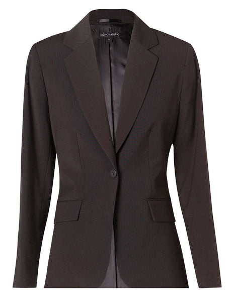Womens One Button Cropped Jacket In Poly / Viscose Stretch Stripe (WS-M9208)