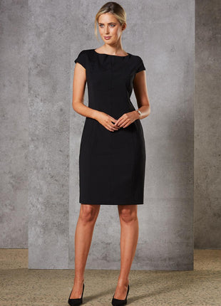 Womens Wool Blend Stretch Cap Sleeve Dress (WS-M9281)