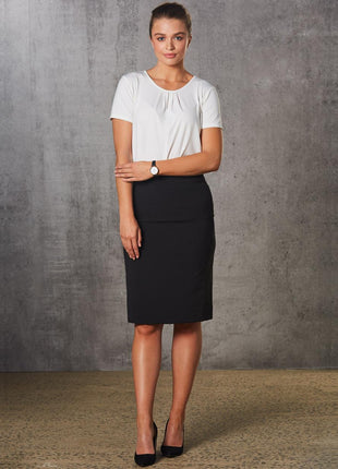 Womens Mid Length Lined Pencil Skirt In Poly / Viscose Stretch Stripe (WS-M9472)