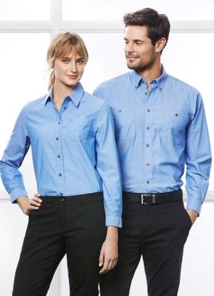 Mens Wrinkle Free Chambray Long Sleeve Shirt (BZ-SH112)
