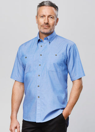 Mens Wrinkle Free Chambray Short Sleeve Shirt (BZ-SH113)