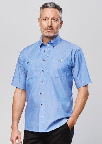 Mens Wrinkle Free Chambray Short Sleeve Shirt (BZ-SH113)
