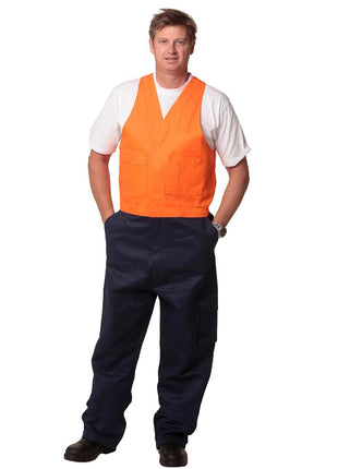 Mens Hi Vis Two Tone Cotton Drill Action Back Overall-Stout (WS-SW202)