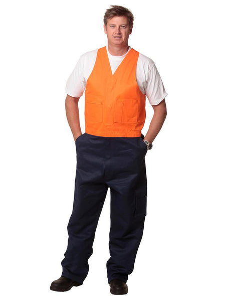 Mens Hi Vis Two Tone Cotton Drill Action Back Overall-Stout (WS-SW202)