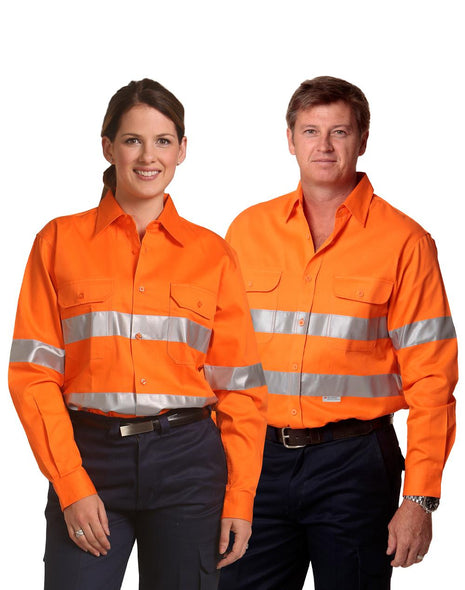 Mens Hi Vis Long Sleeve Drill Shirt With 3M® Tapes (WS-SW52)