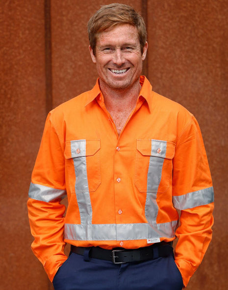 Mens Hi Vis Long Sleeve Drill Shirt With 3M® Tapes (WS-SW56)