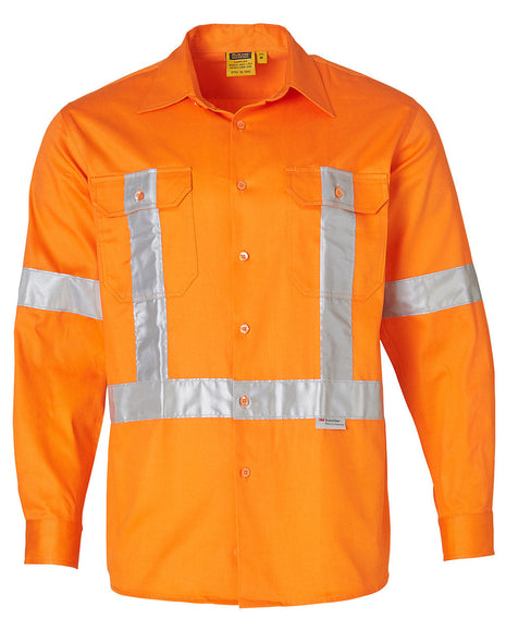 Mens Hi Vis Long Sleeve Drill Shirt With 3M® Tapes (WS-SW56)