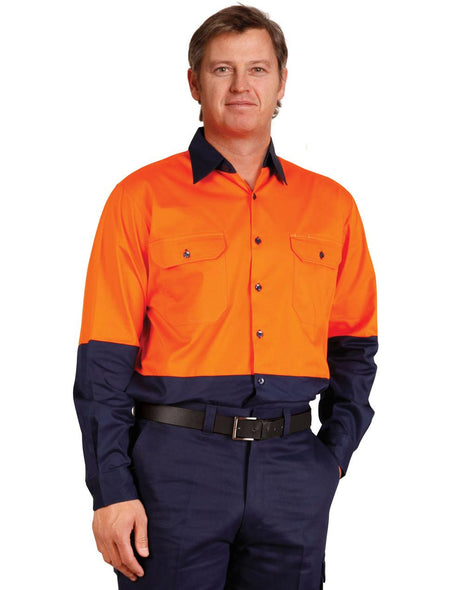 Hi Vis Two Tone Cool-Breeze Long Sleeve Cotton Work Shirt (WS-SW58)