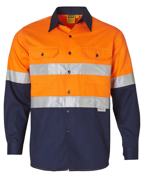 Mens Hi Vis Cotton Twill Long Sleeve Safety Shirt (3M® Tape) (WS-SW68)