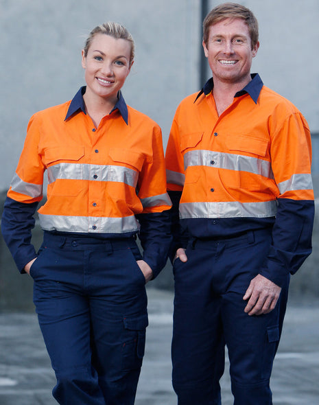 Hi Vis Cotton Rip-Stop Long Sleeve Shirt 3M® Tape (WS-SW69)