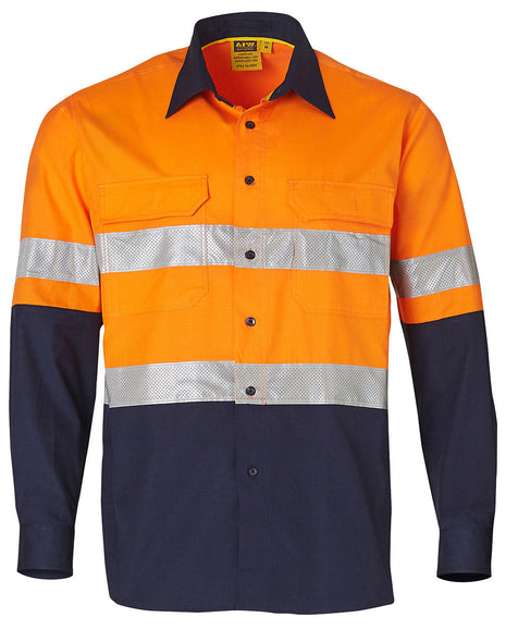 Hi Vis Cotton Rip-Stop Long Sleeve Shirt 3M® Tape (WS-SW69)