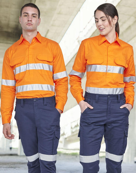 Hi Vis Cool-Breeze Closed Front Long Sleeve Shirt (Perforated Tape) (WS-SW87)
