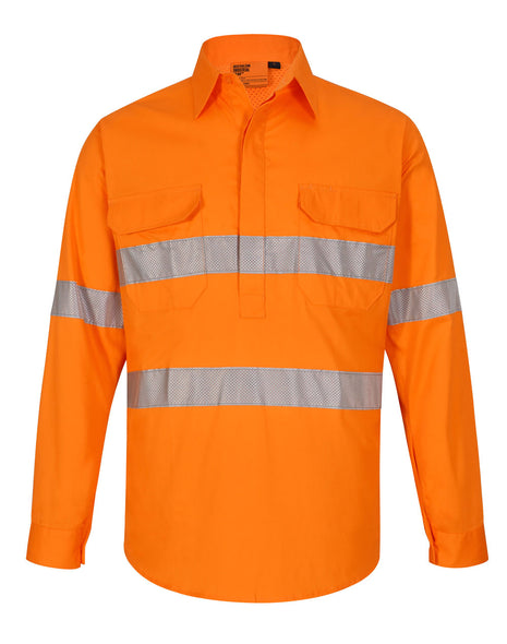 Hi Vis Cool-Breeze Closed Front Long Sleeve Shirt (Perforated Tape) (WS-SW87)