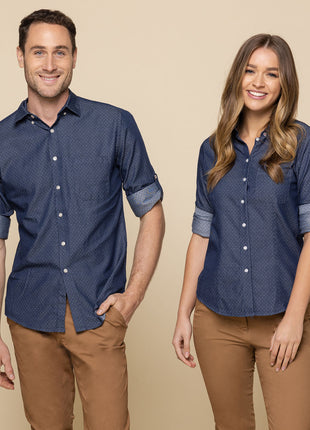 Wellington Mens Denim Dobby Long Sleeve Casual Slim Fit Shirt (GW-1714HL)