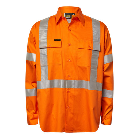 Mens Hi Vis Lightweight Long Sleeve Vented Cotton Drill Shirt with Reflective Tape X Pattern (NC-WS6010)