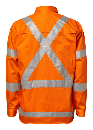 Mens Hi Vis Lightweight Long Sleeve Vented Cotton Drill Shirt with Reflective Tape X Pattern (NC-WS6010)