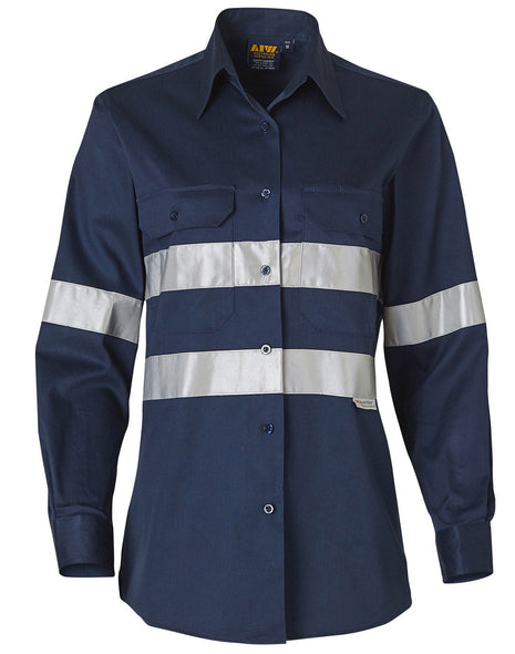 Womens Hi Vis Cotton Drill Long Sleeves Work Shirt With 3M® Reflective Taps (WS-WT08HV)
